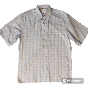Olymp Luxor Button Up Dress Shirt Short Sleeves Checkered Pocket Front Men L EUC